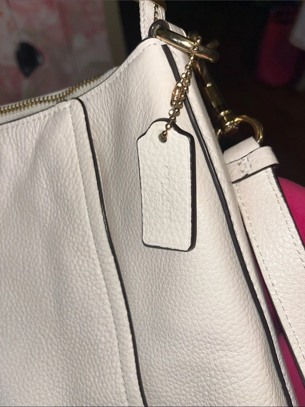 Coach Pebble Leather Marlon Shoulder Bag in White/Cream with Gold Hardware